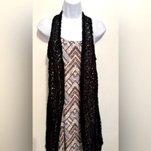 Patterned Dress with Knit Shawl